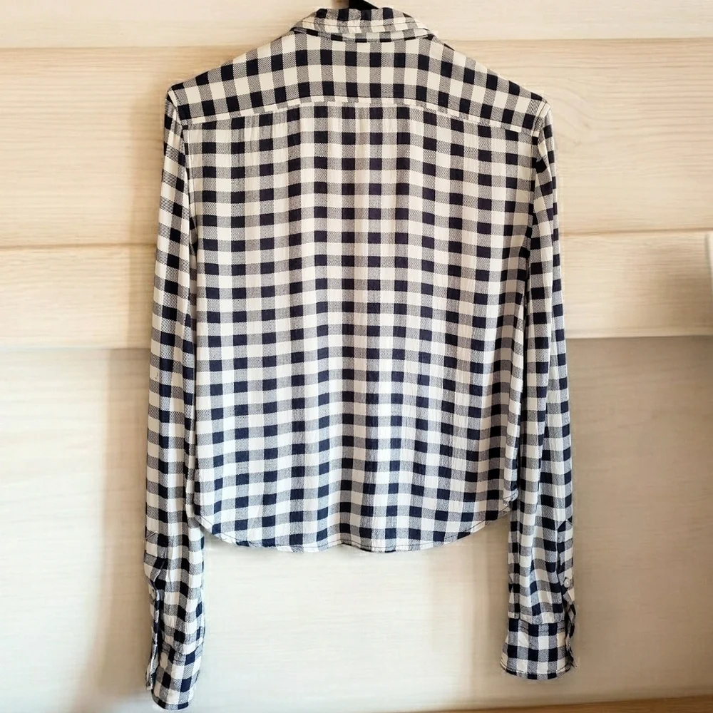 Ralph Lauren Denim & Supply Top L Womens Black Checkered Flannel Cropped Boxy - Picture 3 of 9
